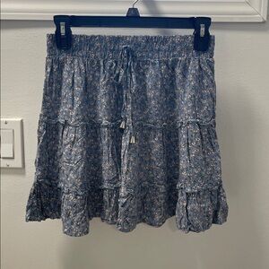 Floral Tiered Blue Skirt